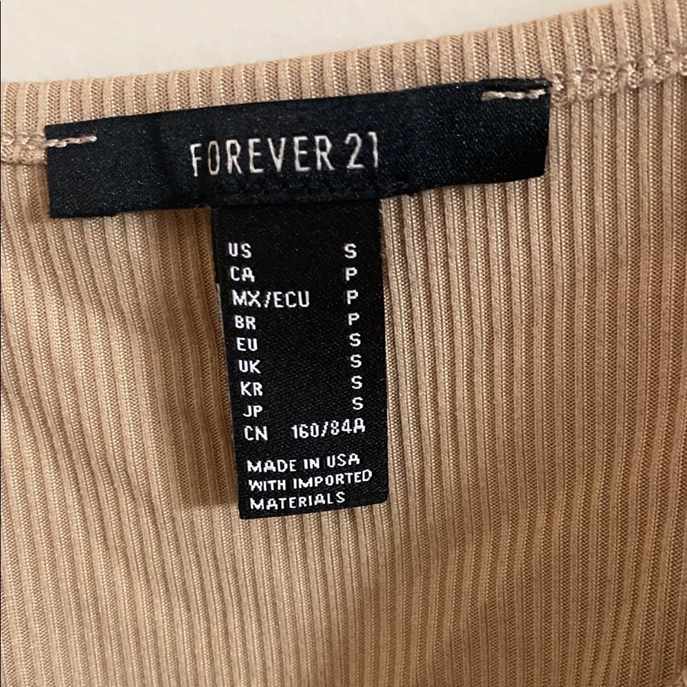 Tan Ribbed Crop Top with Ruffle Sleeves - Picture 2 of 11